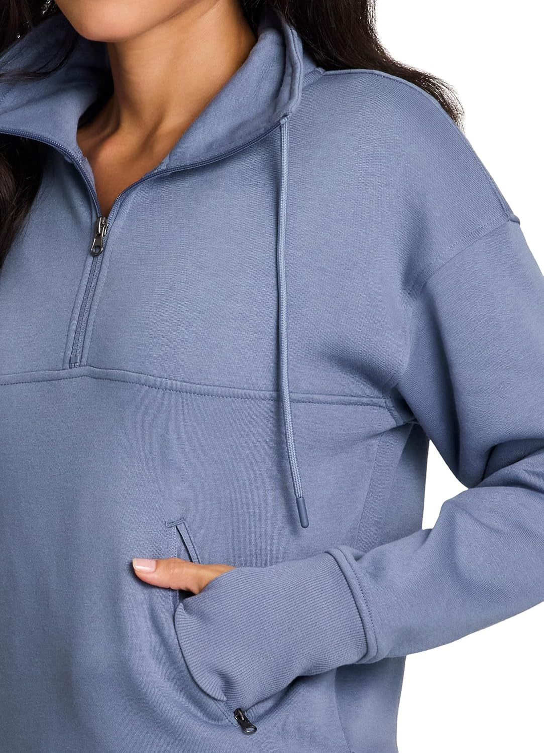 Active Women'S Lightweight Mock Neck Fleece 1/4 Zip Sweatshirt with Pockets