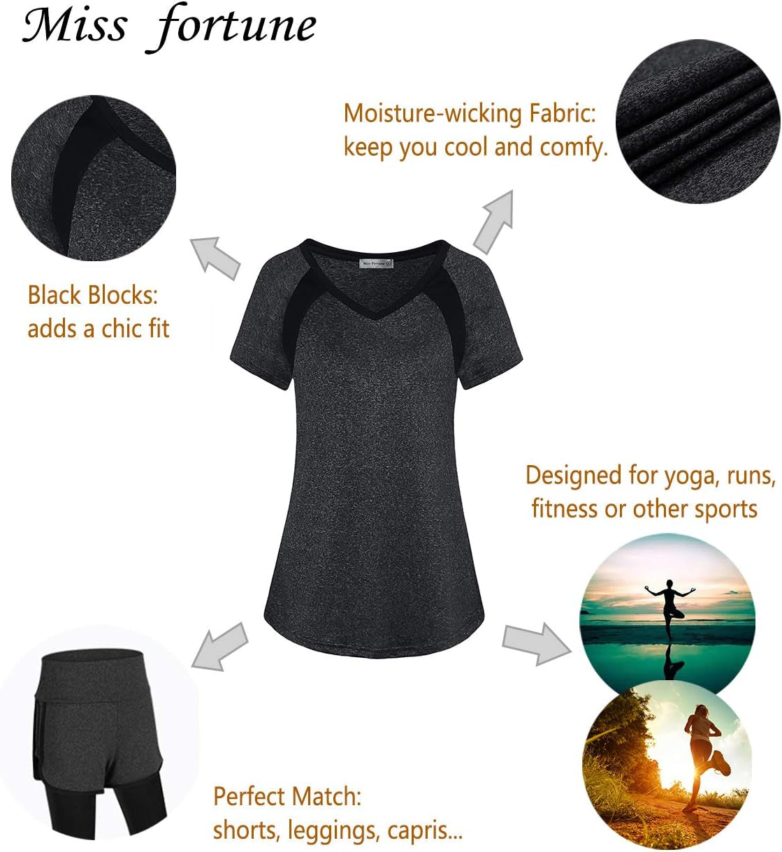 Womens Active Wear Exercise Top Yoga Shirt Workout Clothes…