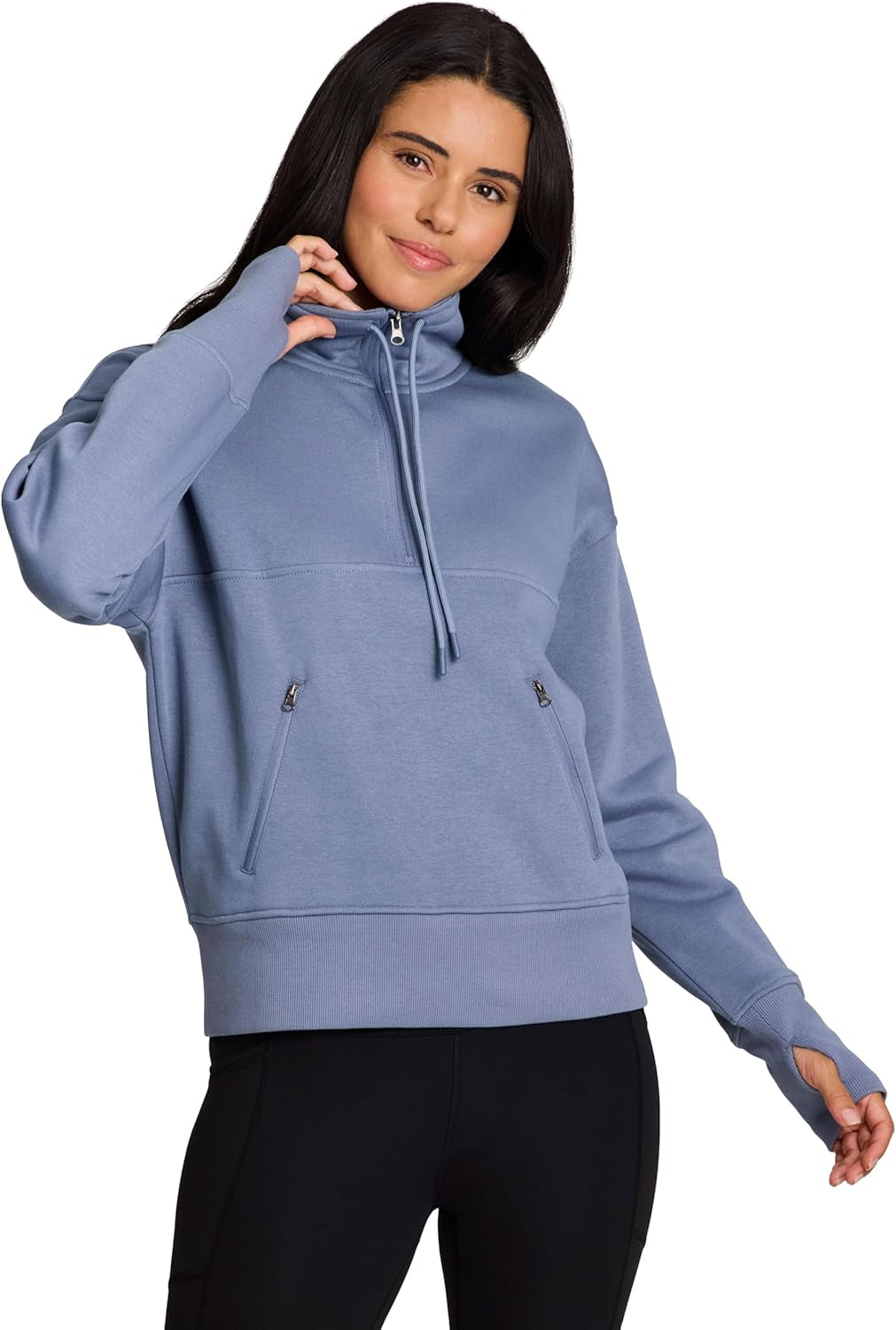 Active Women'S Lightweight Mock Neck Fleece 1/4 Zip Sweatshirt with Pockets