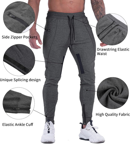 Mens Joggers Pants Tapered Sweatpants Casual Gym Training Workout Pants Slim Track Pant with Zipper Pockets
