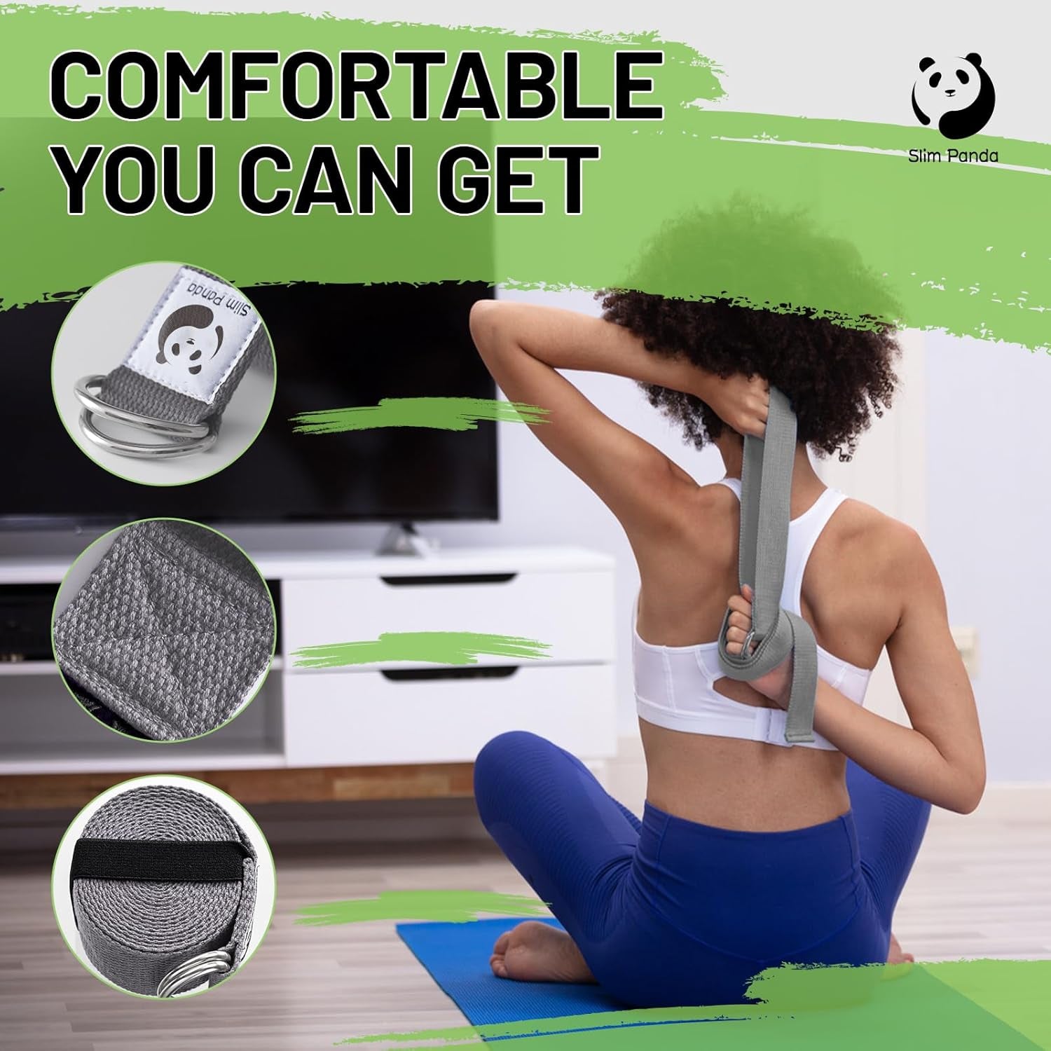Yoga Strap for Stretching,Cotton Yoga Strap with Adjustable D-Ring Buckle,Non-Elastic Yoga Belt for Pilates,Gym Workouts,Physical Therapy,Improve Flexibility