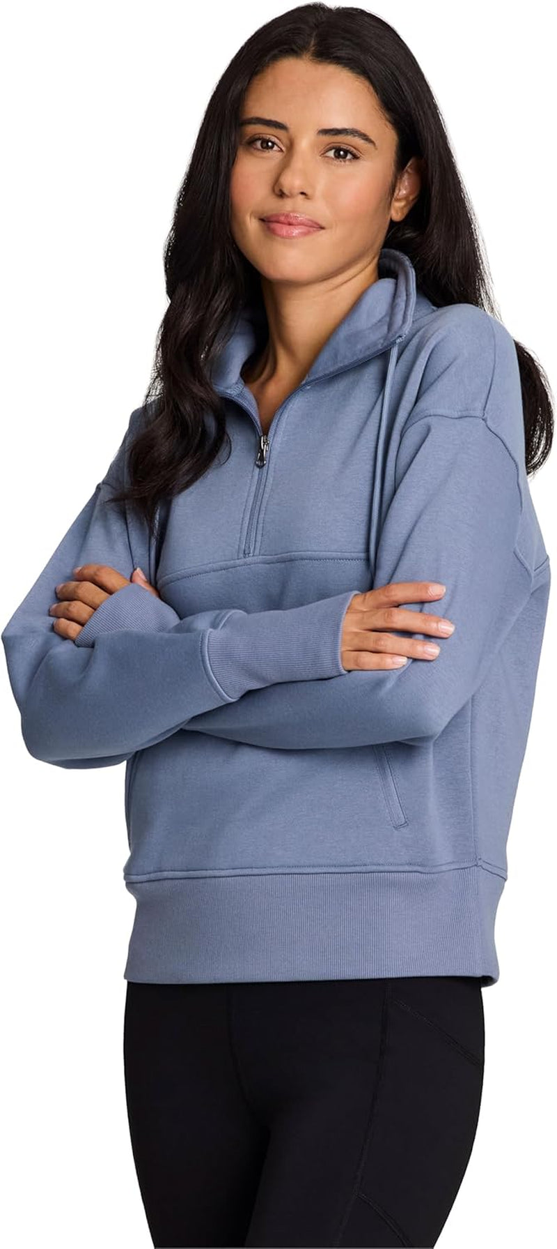 Active Women'S Lightweight Mock Neck Fleece 1/4 Zip Sweatshirt with Pockets